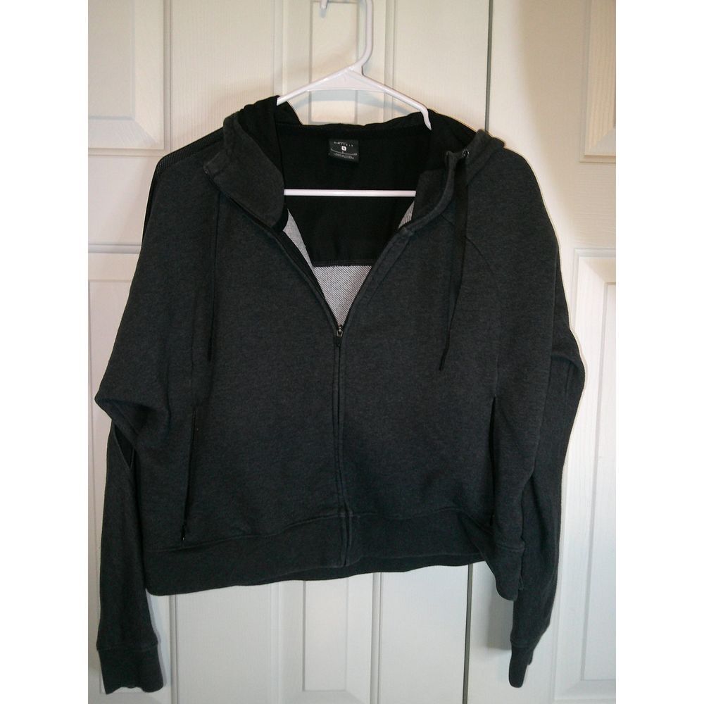 Nike Dri-FIT Gray & Black Cropped‎ Full-Zip Hoodie Workout Sweatshirt Size Small